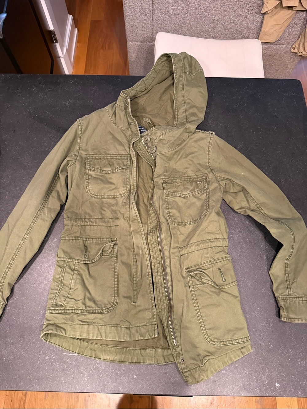 Women's American Eagle Olive Green Hooded Utility Jacket